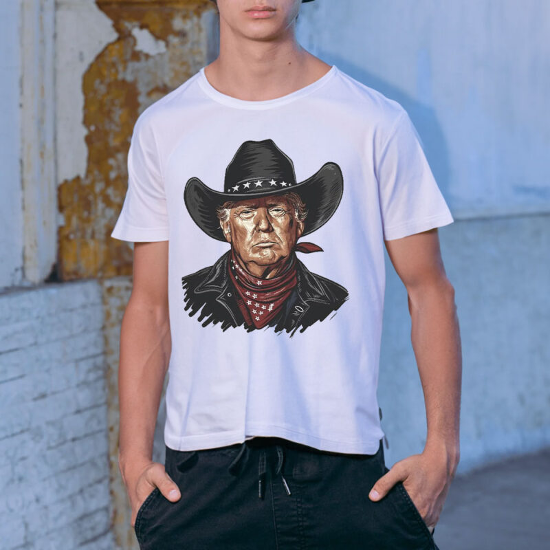 Trump 2024: Cowboy Outlaw Flag T-Shirt for True Patriots 14 Trump 2024 President Cowboy Outlaw Flag T-Shirt