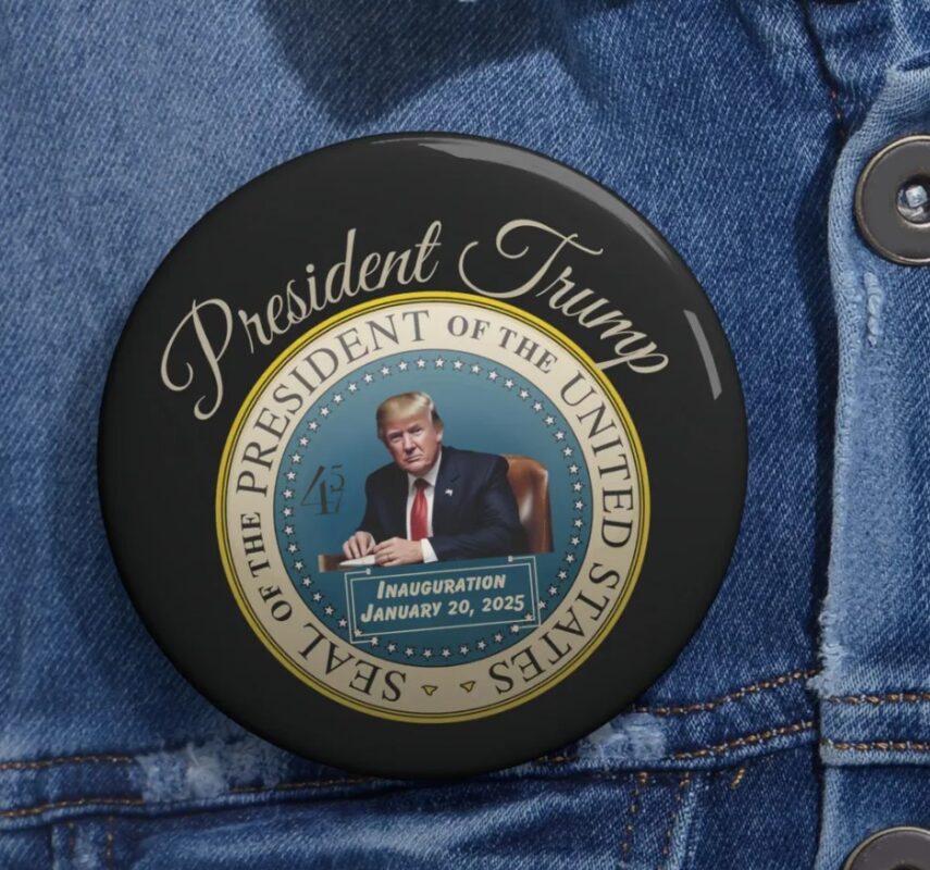 2025 Trump Inauguration Pin Button: Commemorate the Historic Event 2 Trump Inauguration Pin Button in tan font, 2025 Inauguration Button