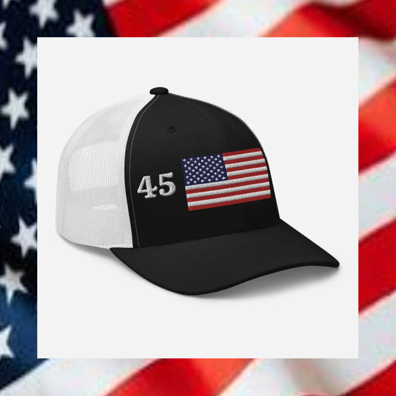 Patriotic Pride: 45 47 American Flag Trucker Hat for Trump Supporters 8 45-47-American-Flag-Trucker-Hat-President-Trump-Hat