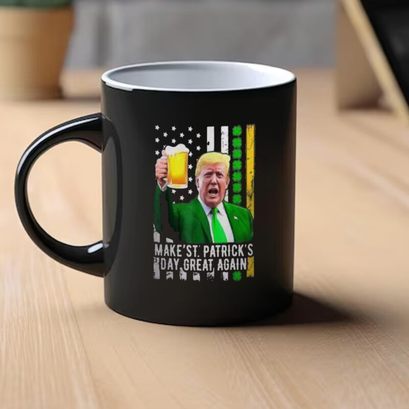 Celebrate St. Patrick's Day with Trump: Retro Beer Mug for a Great America 9 Retro Trump Drinking Beer USA Flag Make St Patrick's Day Great Again Mug1