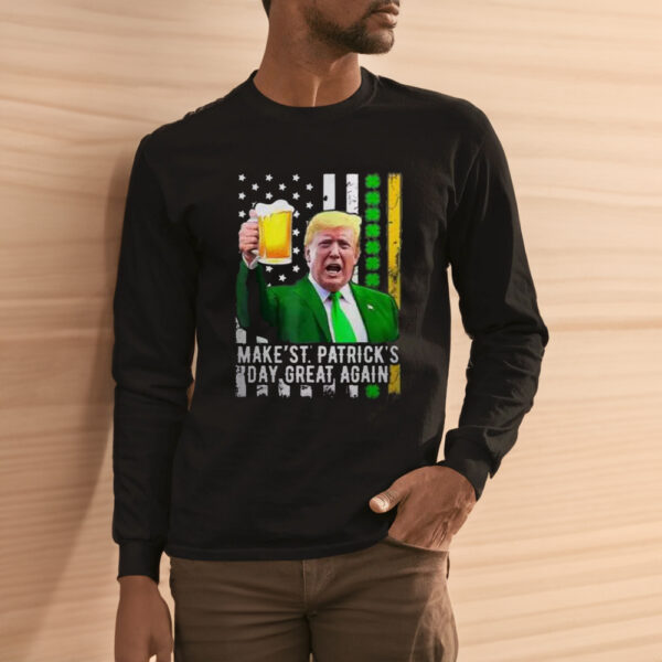 Retro Trump Drinking Beer USA Flag Make St Patrick's Day Great Again Tshirt3