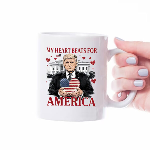 Trump My Heart Beats for America 2025 Mug, Trump Lovers and Valentine Mug