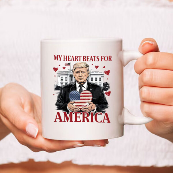 Trump My Heart Beats for America 2025 Mug, Trump Lovers and Valentine Mug