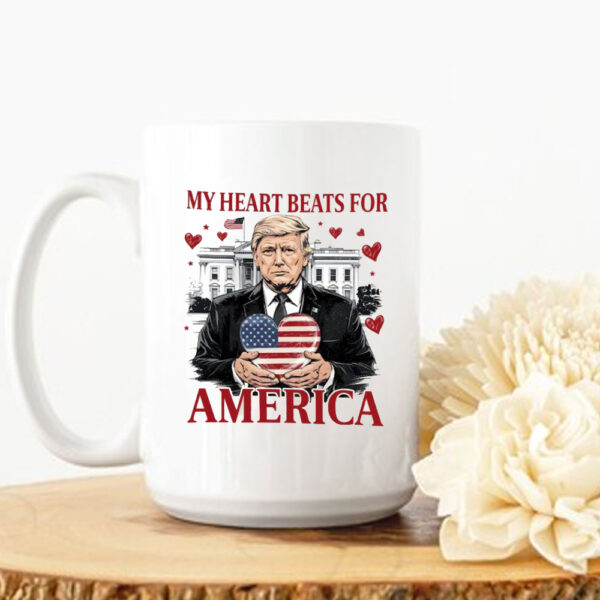 Trump My Heart Beats for America 2025 Mug, Trump Lovers and Valentine Mug