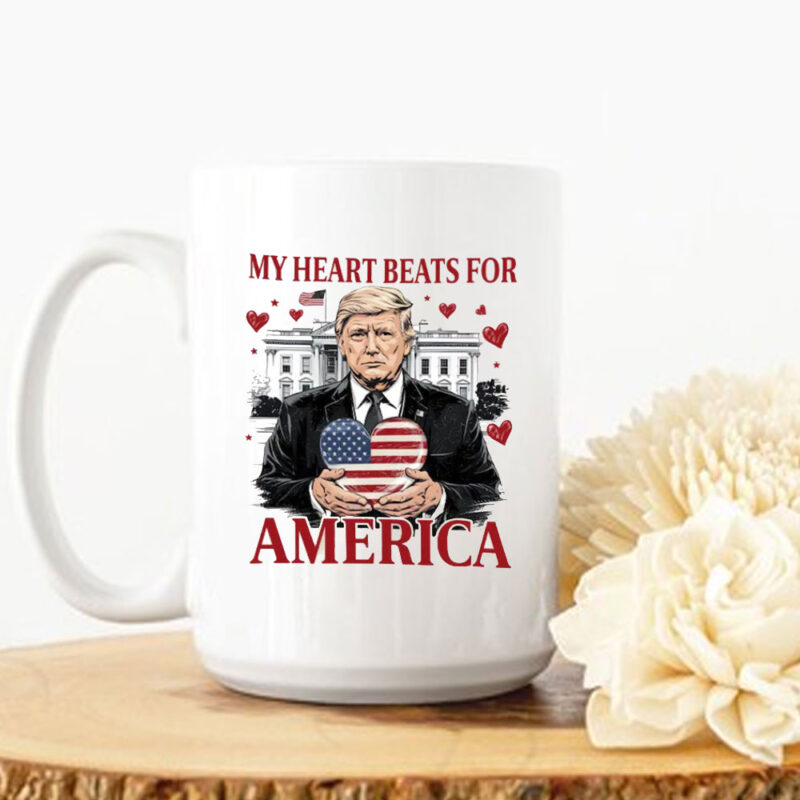Trump My Heart Beats for America 2025 Mug, Trump Lovers and Valentine Mug 10 Trump My Heart Beats for America 2025 Mug, Trump Lovers and Valentine Mug